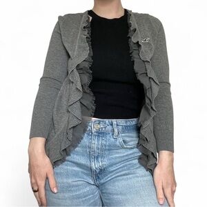 Gray Hollister Ruffled Cardigan Sweater